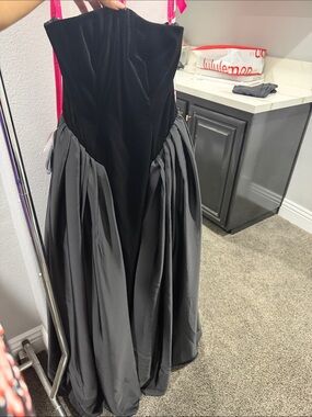 Azazie Black Velvet Bodice with Charcoal Full Skirt Prom Gown